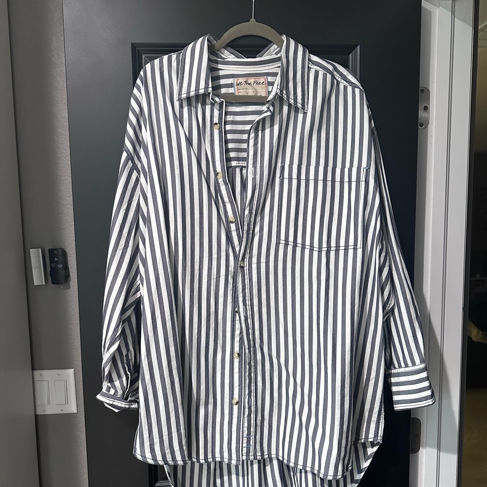Free People We The Free Freddie Striped Shirt- Black XL NWOT